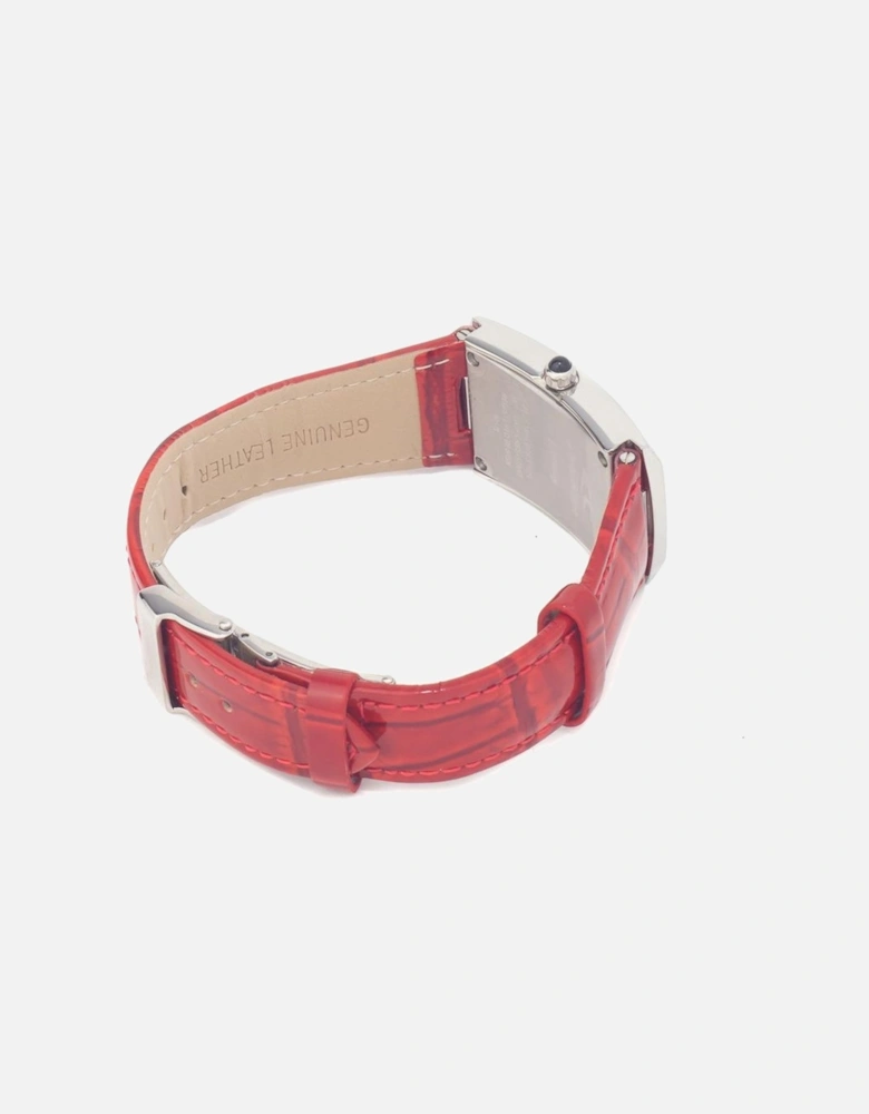 Steel Case Quartz Analog Leather Strap Watch Women - Red Watches
