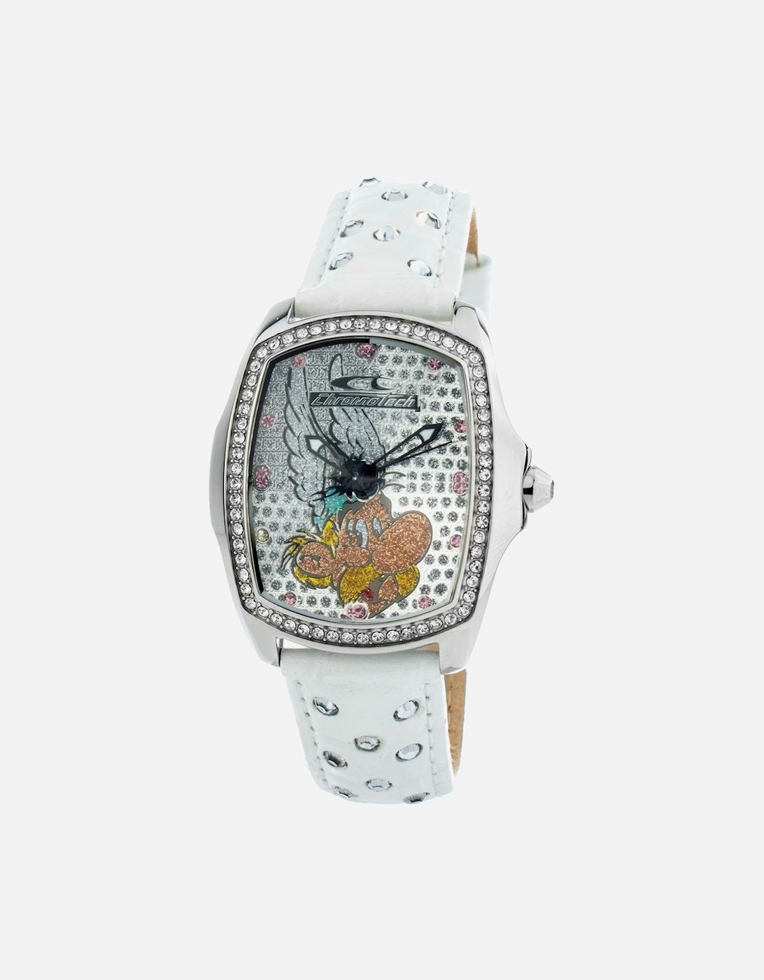 Steel Case Quartz Analog Watch with Leather Bracelet Women - White, 3 of 2