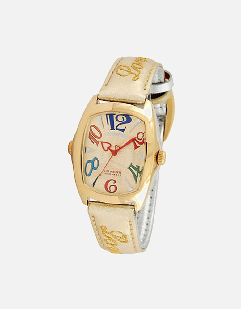 Quartz Analog Steel Case Leather Bracelet Watch Unisex - Gold Unisex