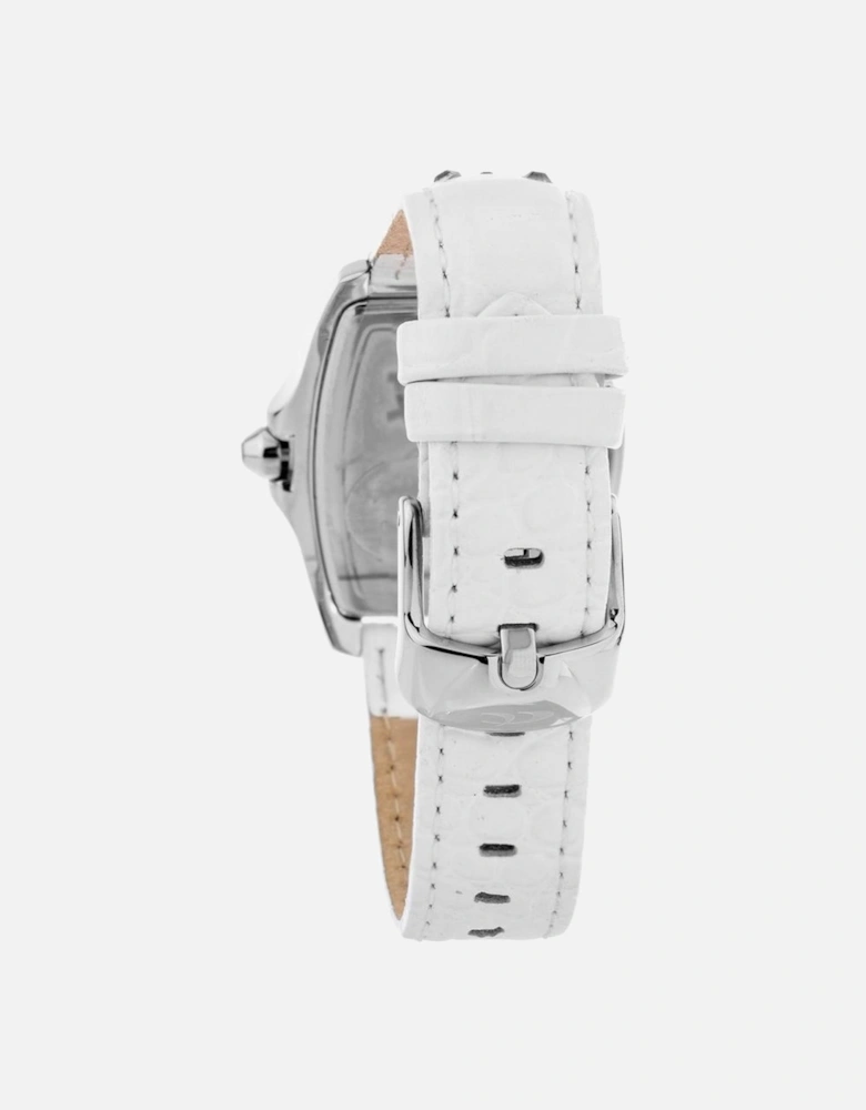 Steel Case Quartz Analog Watch with Leather Bracelet Women - White