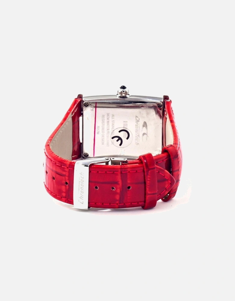 Quartz Analog Steel Case Leather Bracelet Watch Unisex - Red Unisex