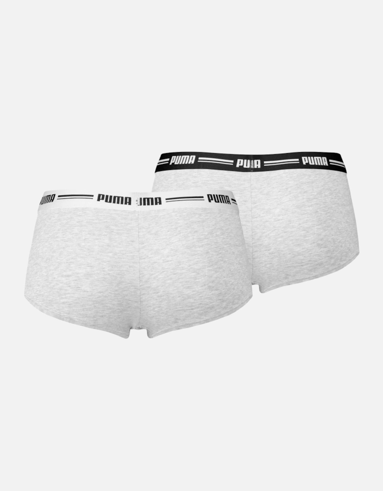 2-Pack Striped Logo Mid-Rise Mini Shorts, Grey Melange