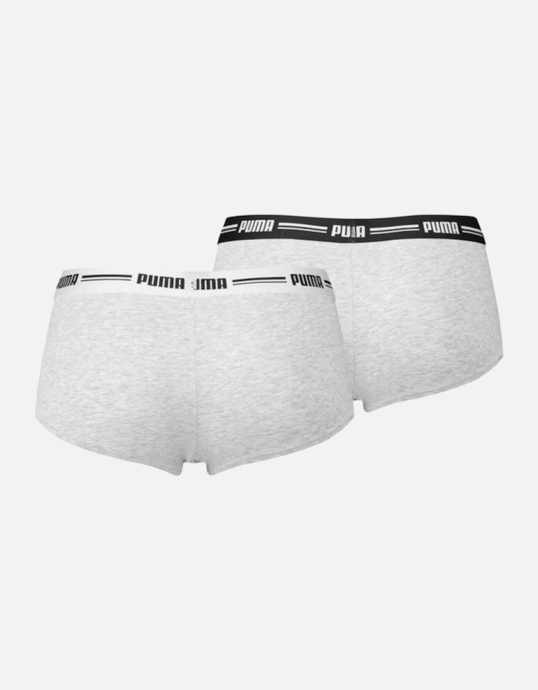 2-Pack Striped Logo Mid-Rise Mini Shorts, Grey Melange