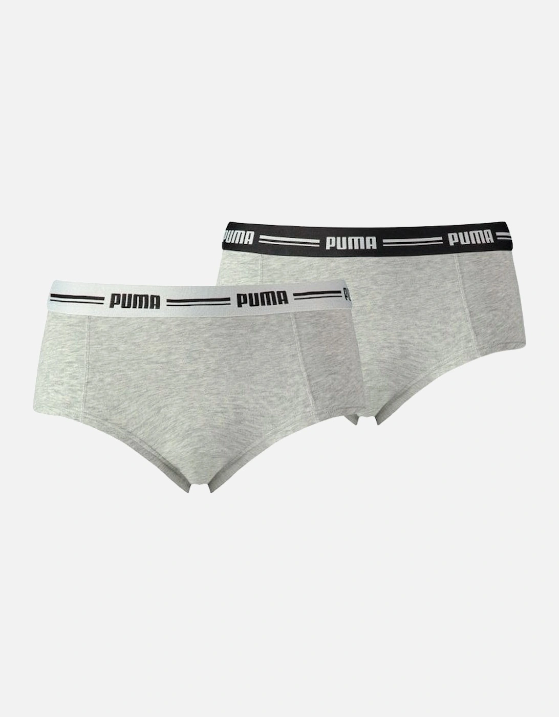 Puma Women's 2-Pack Striped Logo Mid-Rise Mini Shorts, Grey Melange - Size: L