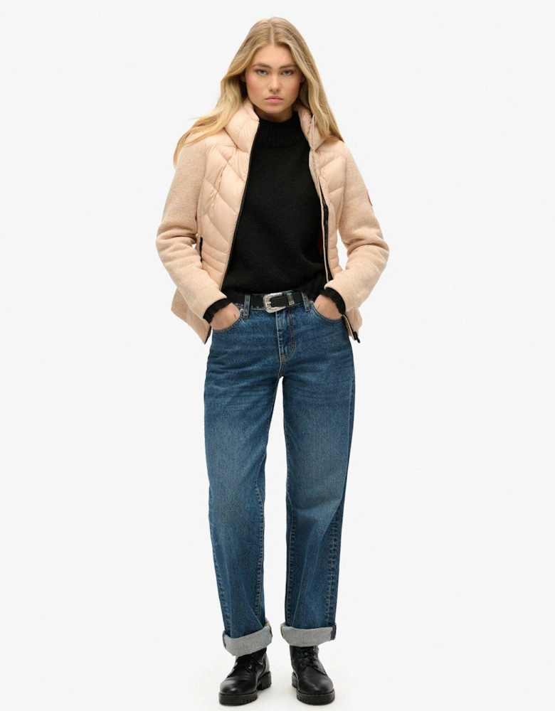Hooded Storm Knit Hybrid Jacket - Beige
