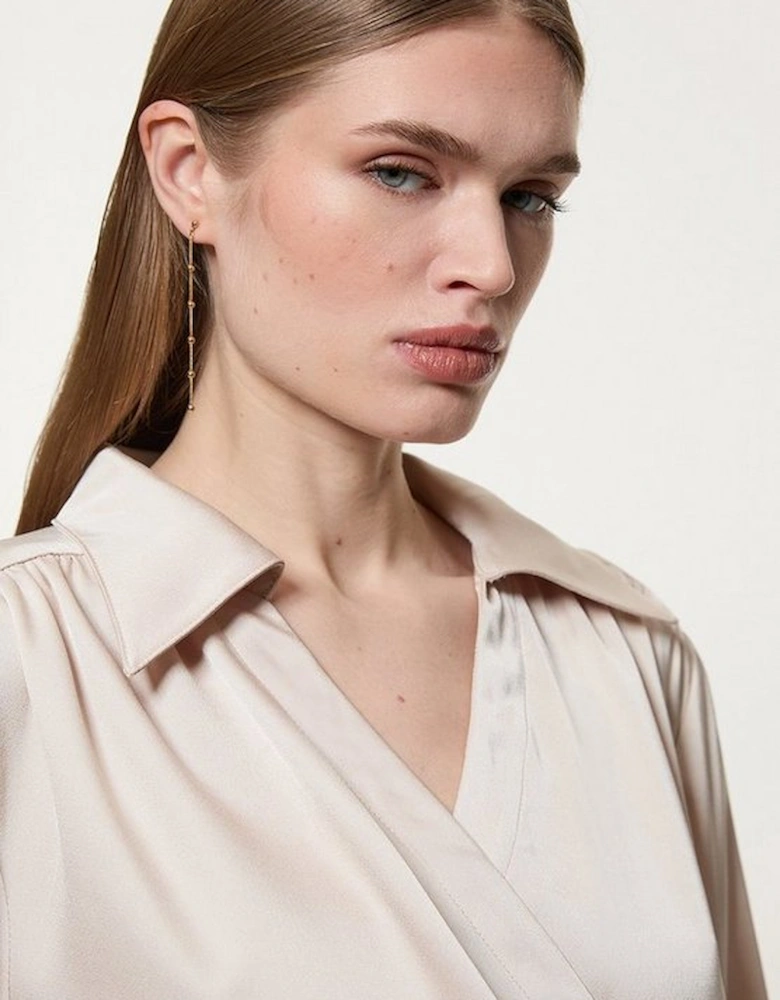 Satin Back Crepe Pearl Detail Wrap Blouse