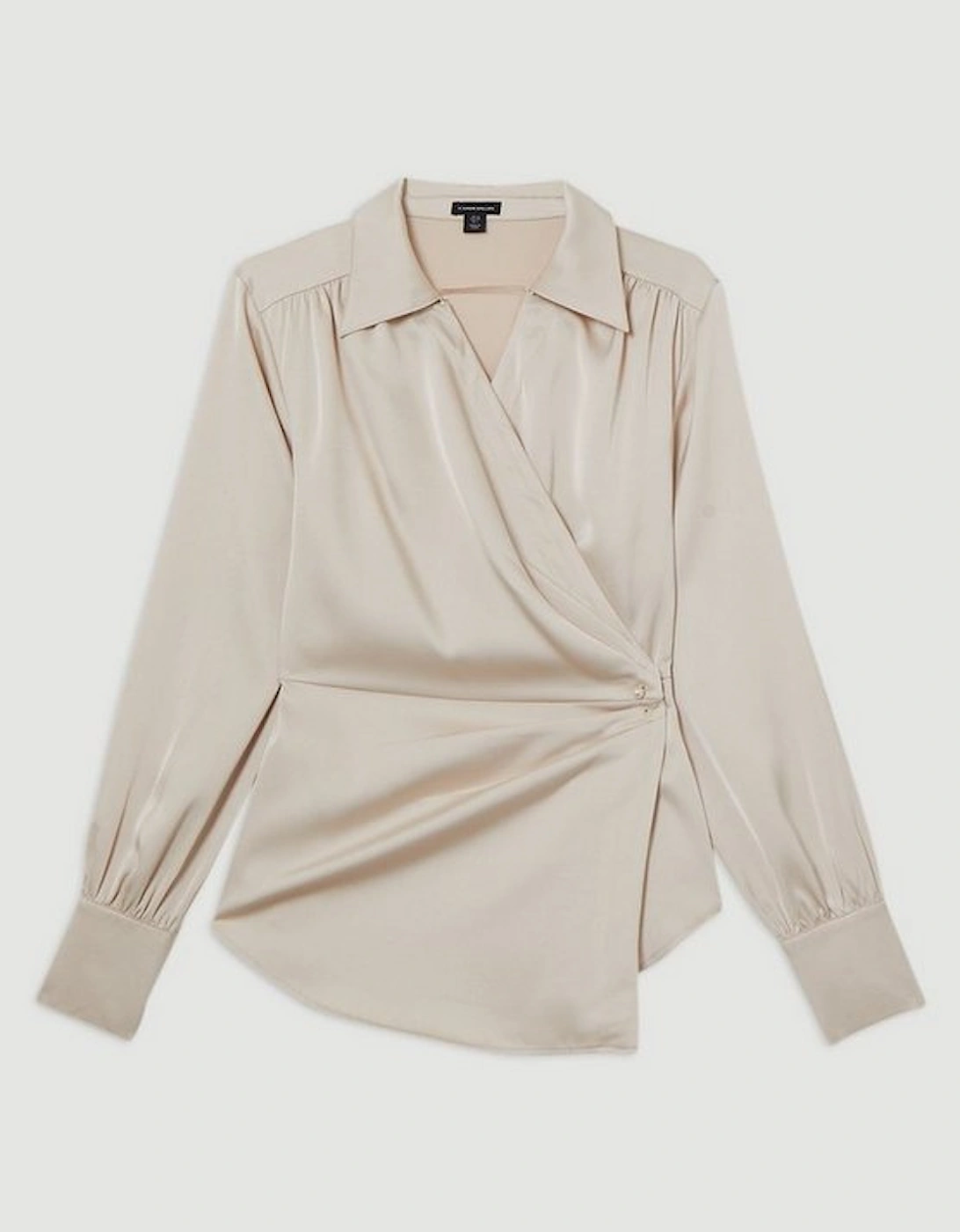 Satin Back Crepe Pearl Detail Wrap Blouse