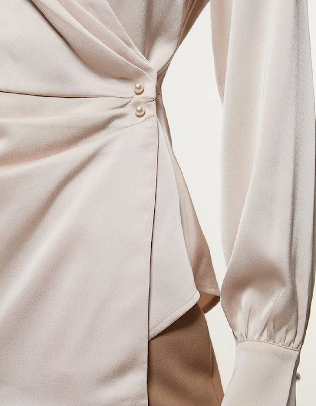 Satin Back Crepe Pearl Detail Wrap Blouse
