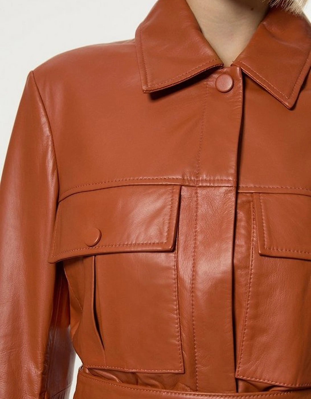 Leather Safari Jacket With Detachable Wrap Belt Detail