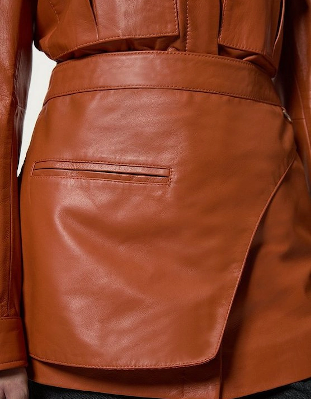 Leather Safari Jacket With Detachable Wrap Belt Detail