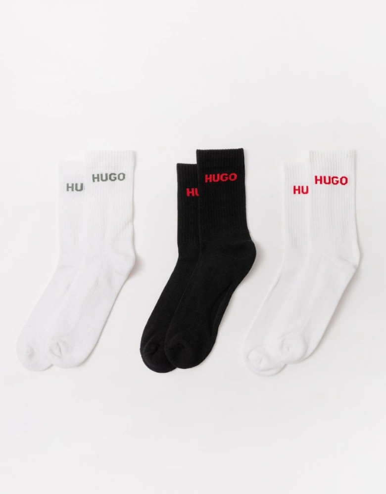 HUGO 6 Pack QS Rib Logo Mens Combed Cotton Socks