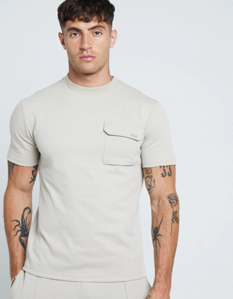 Short Sleeve Slim Fit Pique Smart Pocket T-shirt - Beige