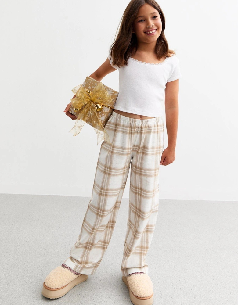 Cream T-shirt And Checked Bottom Pyjama Set