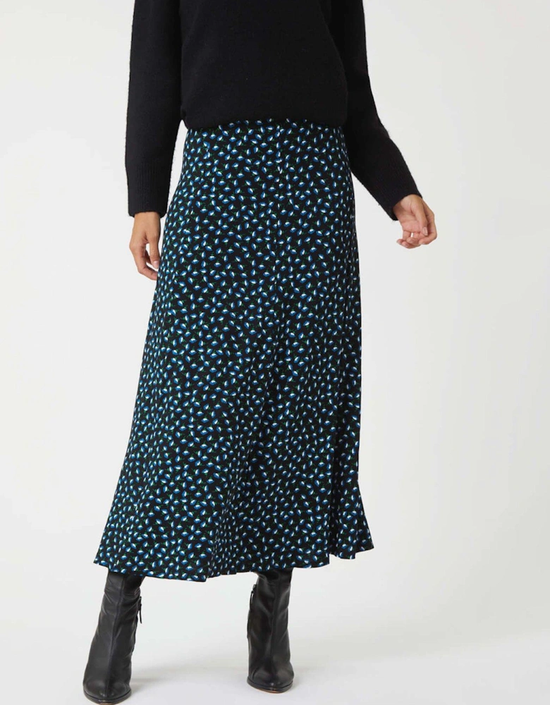 Floral Print Midi Stretch Skirt - Blue