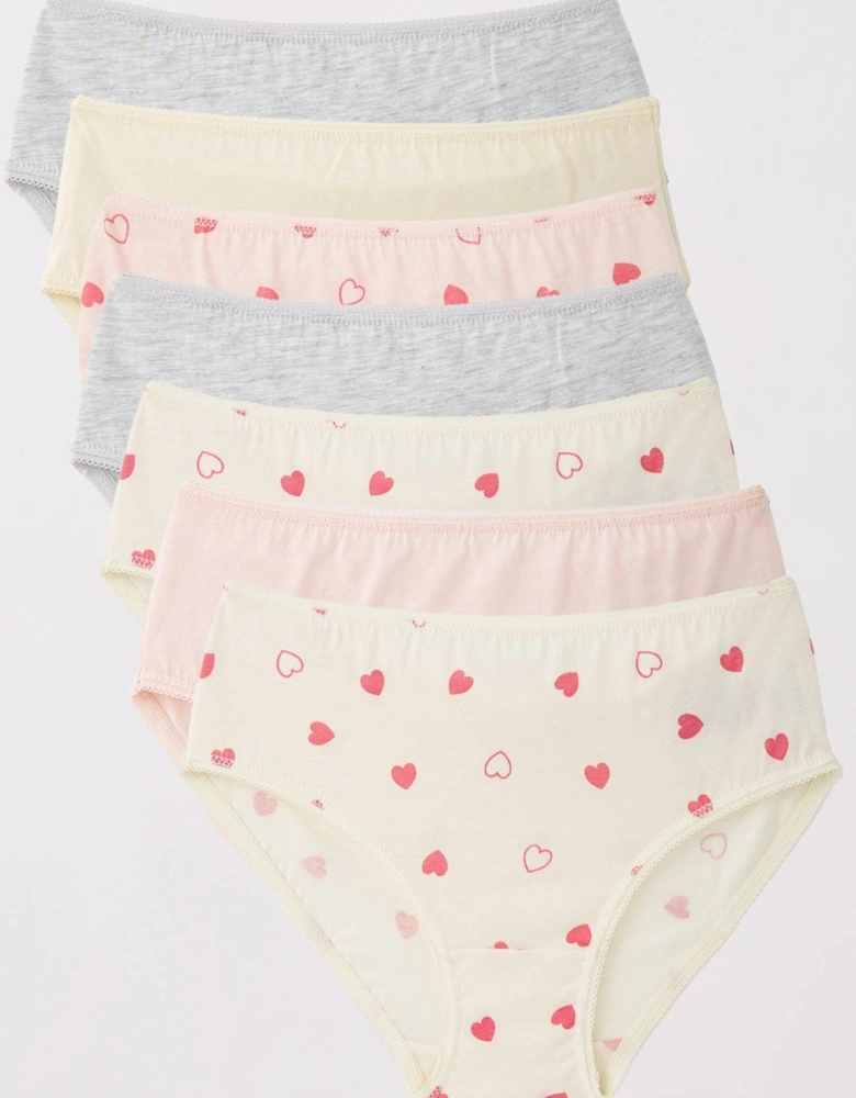 Girls 7 Pack Heart Print Briefs - Multi