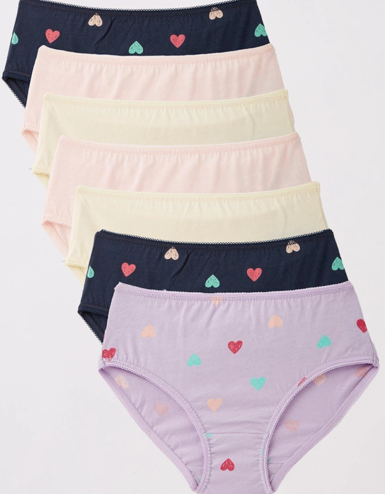 Girls 7 Pack Heart/Plain Briefs - Multi