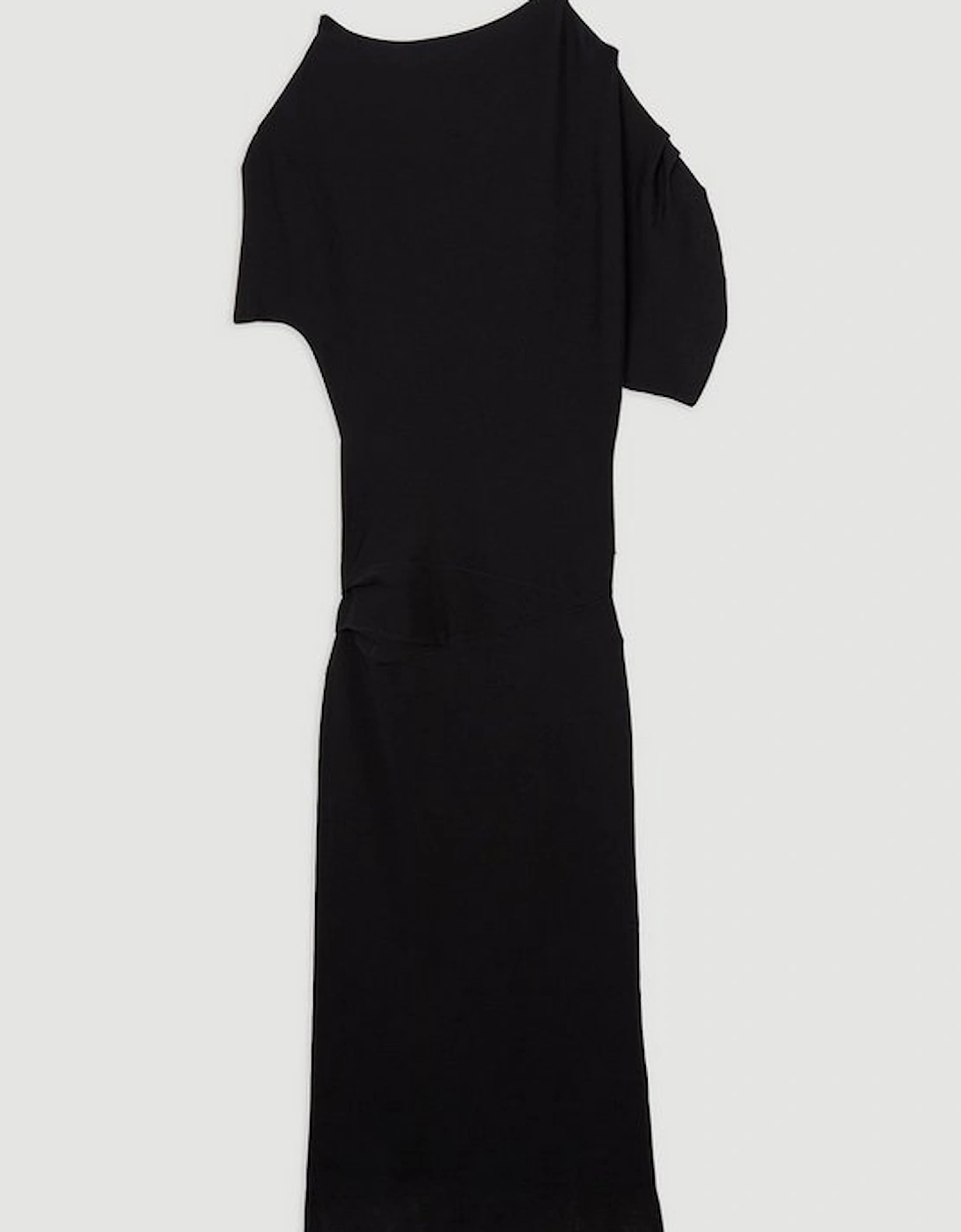 Slinky Viscose Knit Dropped Waist Asymmetric Maxi Dress