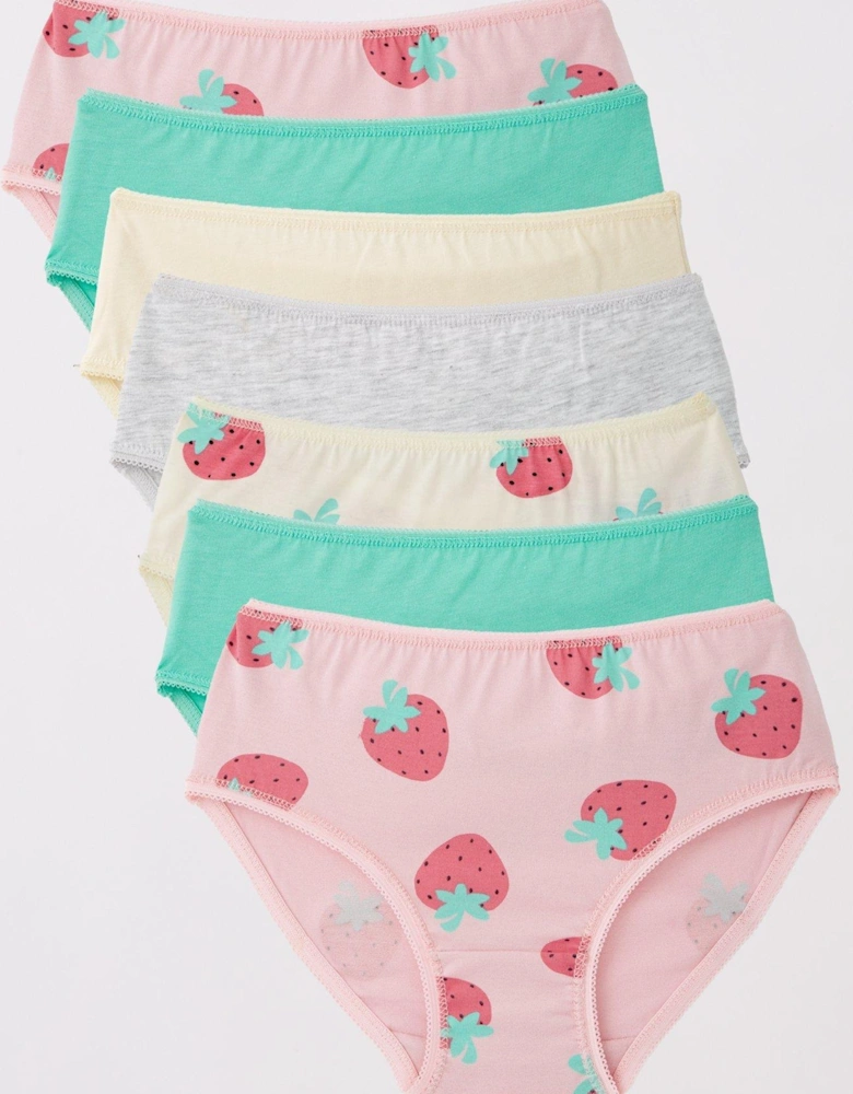 Girls 7 Pack Strawberry/Plain Briefs - Multi