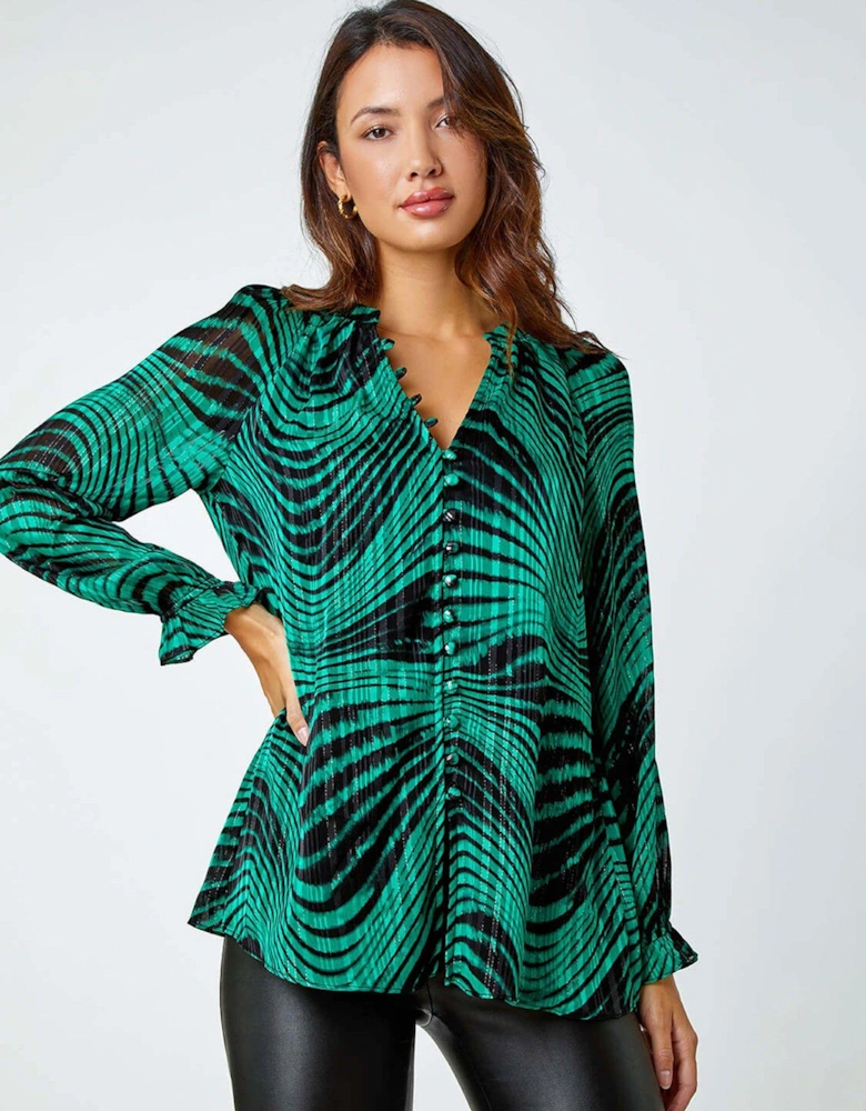 Metallic Print Chiffon Blouse - Green