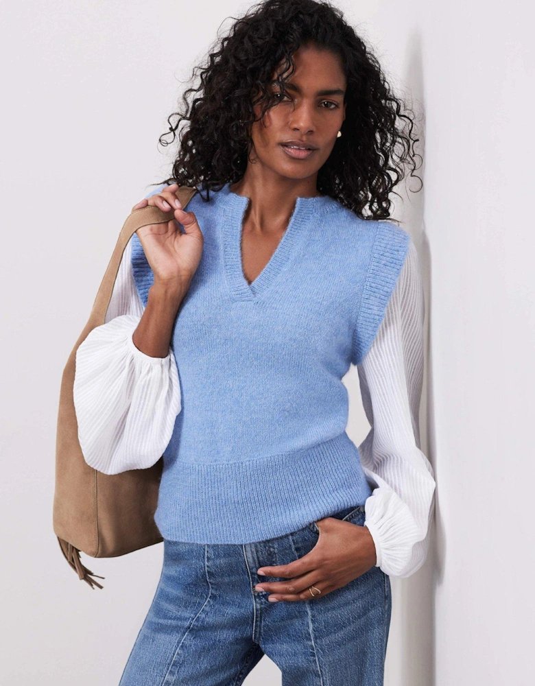 Wool Blend Layered Jumper - Blue