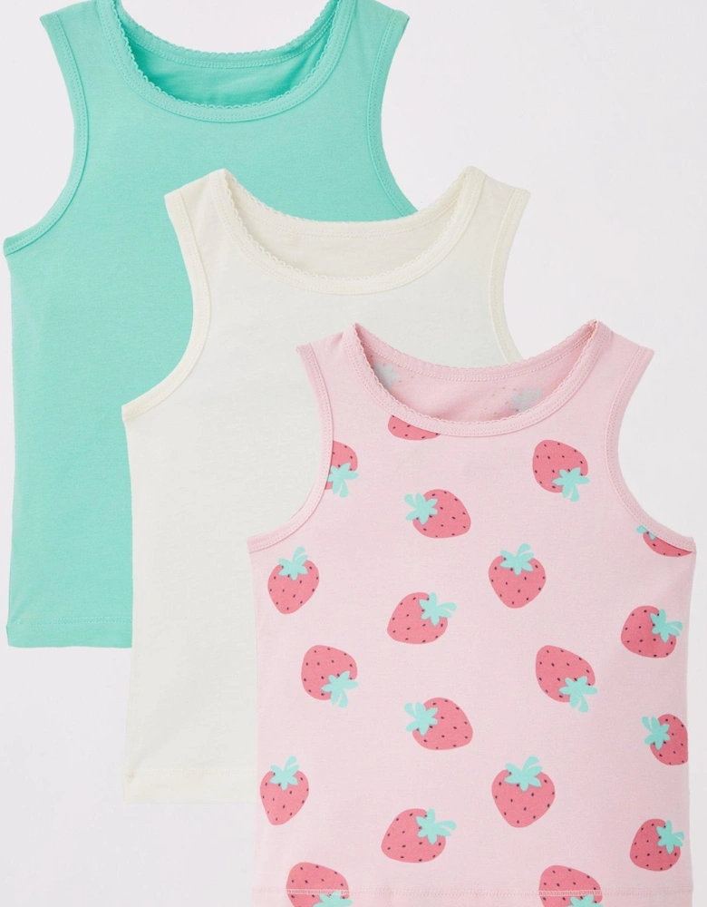 Girls 3 Pack Strawberry Vests - Multi