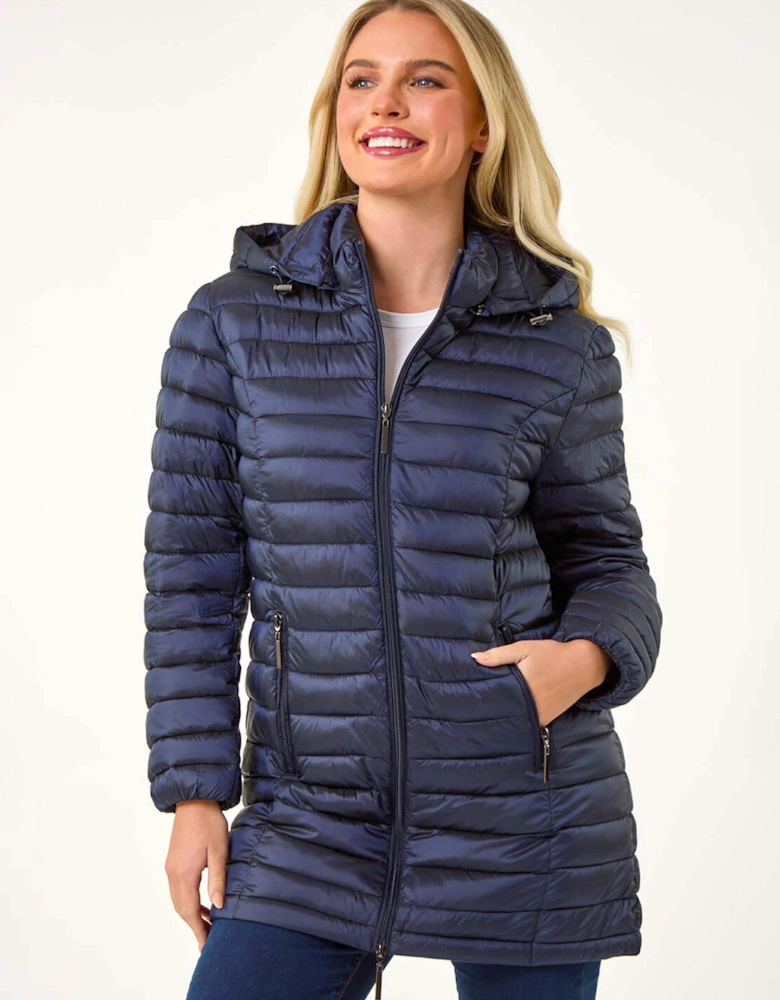 Petite Metallic Finish Quilted Padded Coat - Navy