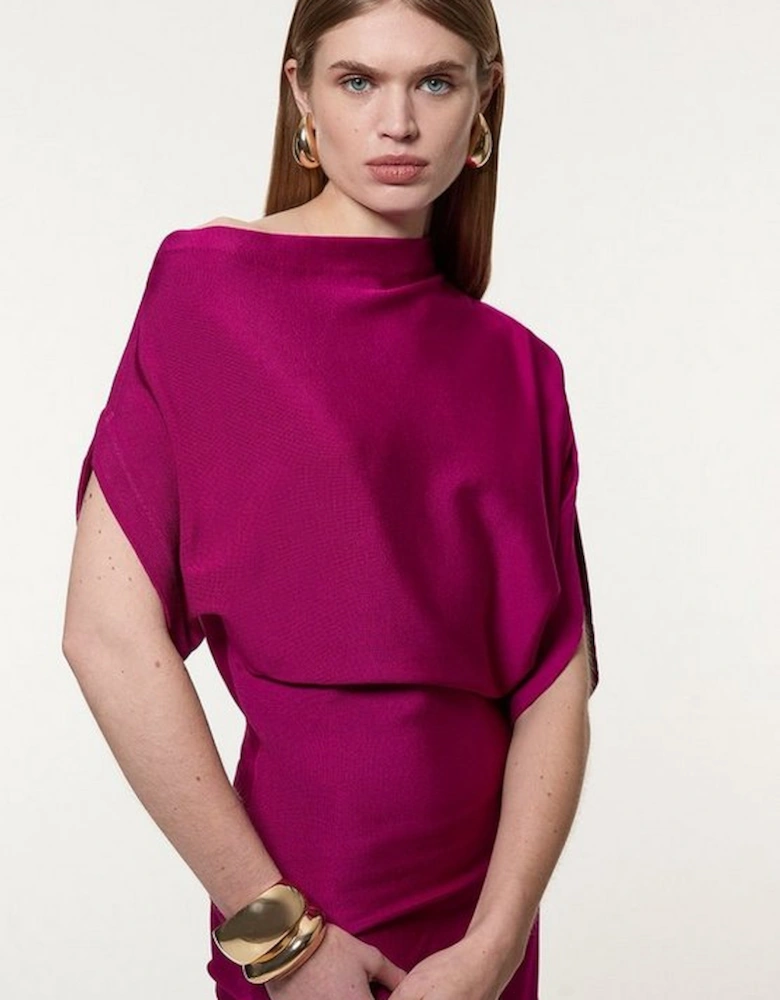 Slinky Viscose Knit Dropped Waist Asymmetric Maxi Dress