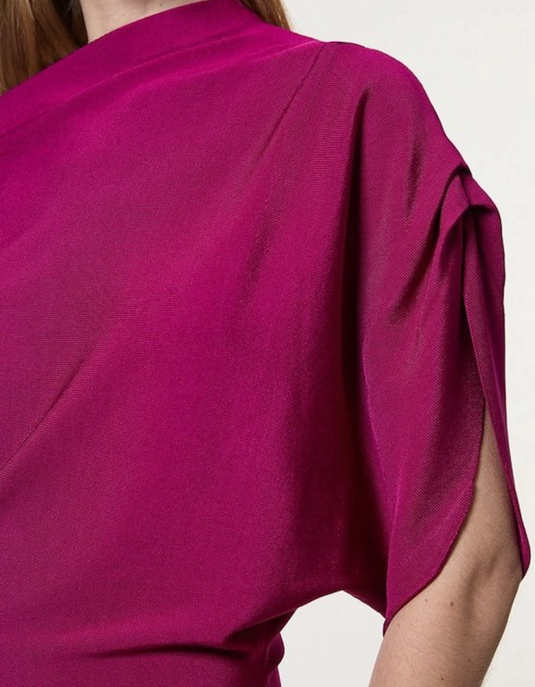 Slinky Viscose Knit Dropped Waist Asymmetric Maxi Dress