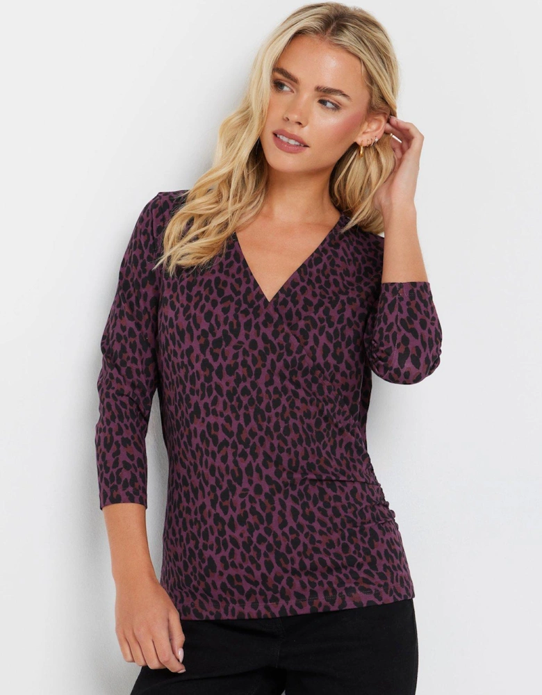 Petite Animal Wrap Top - Purple