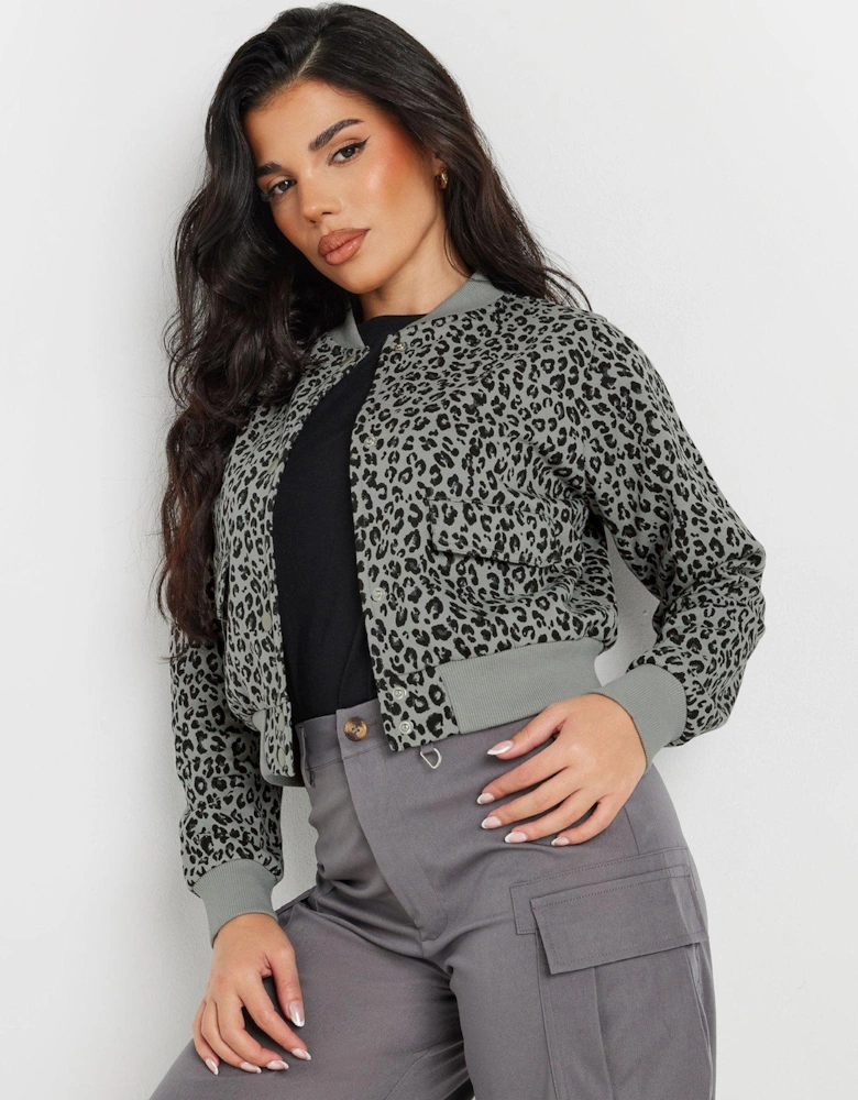 Petite Animal Sweat Bomber Jacket - Grey