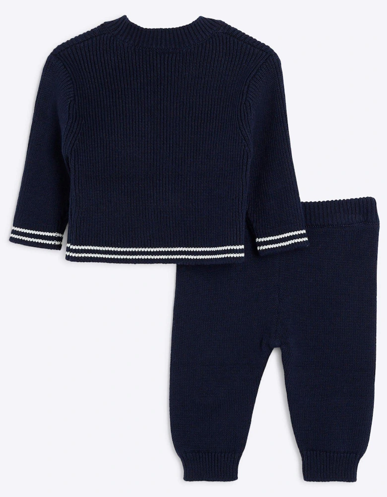 Cable Knit Cardigan Set - Navy