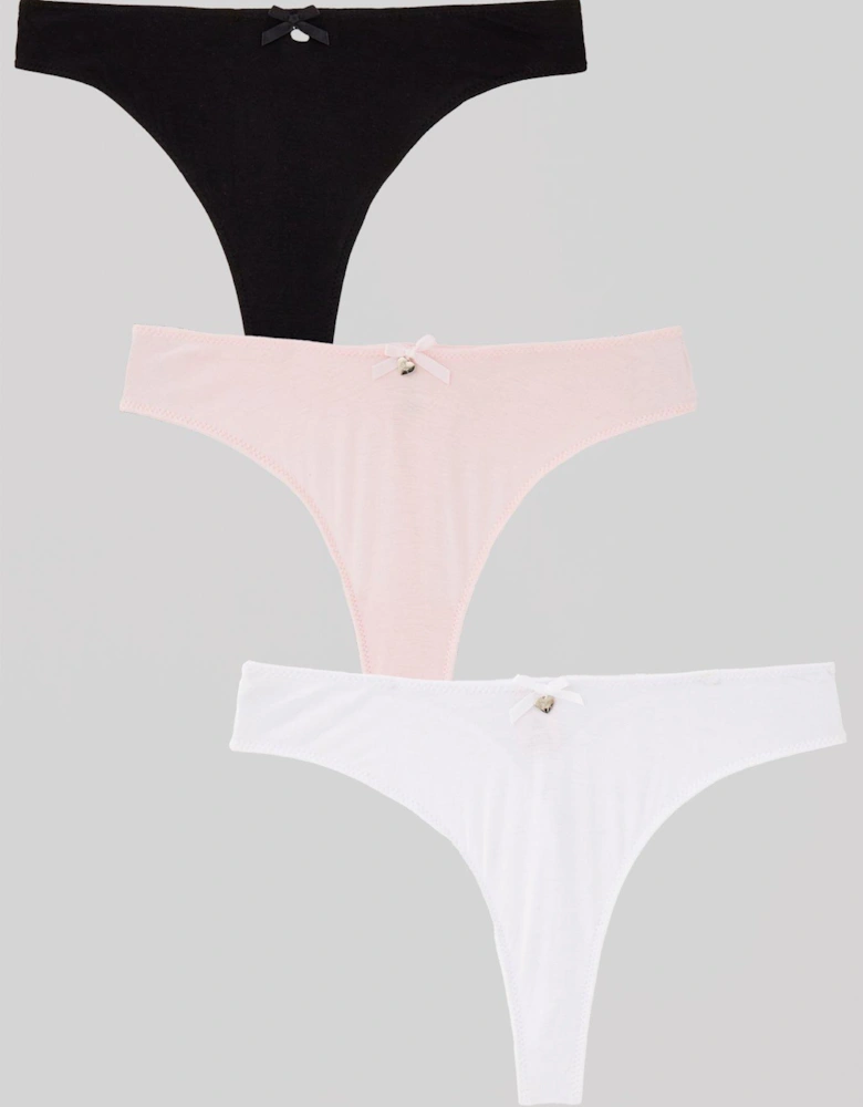 Alice 3 Pack Thongs - Black & Pink Mix