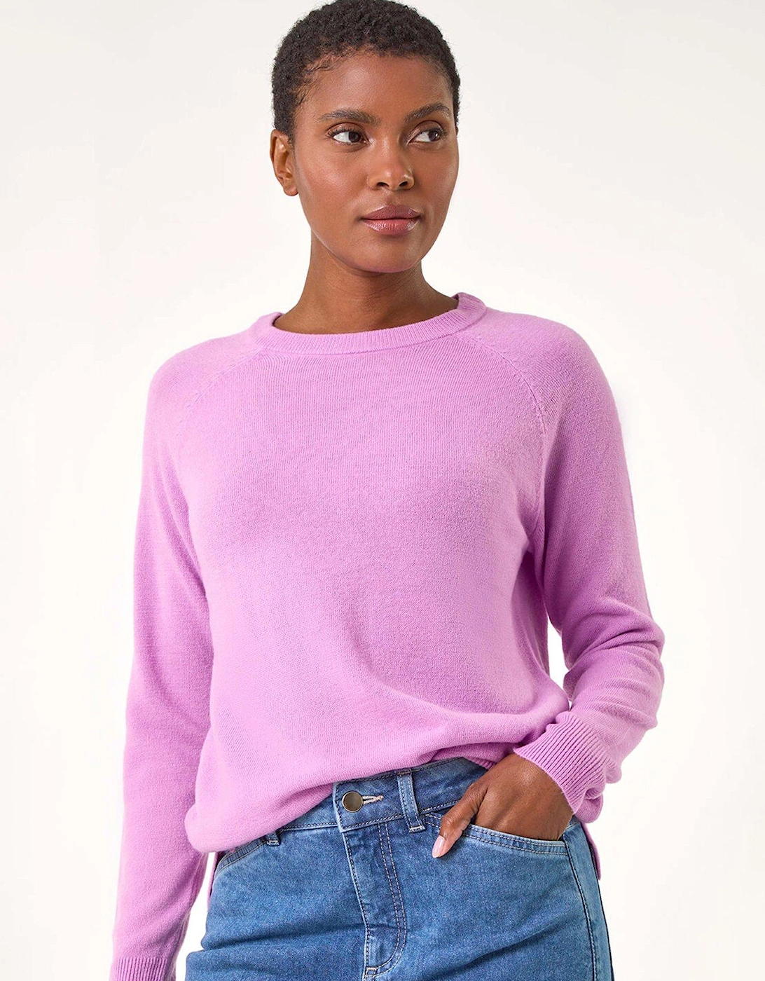 Plain Soft Crew Neck Jumper - Mauve, 2 of 1