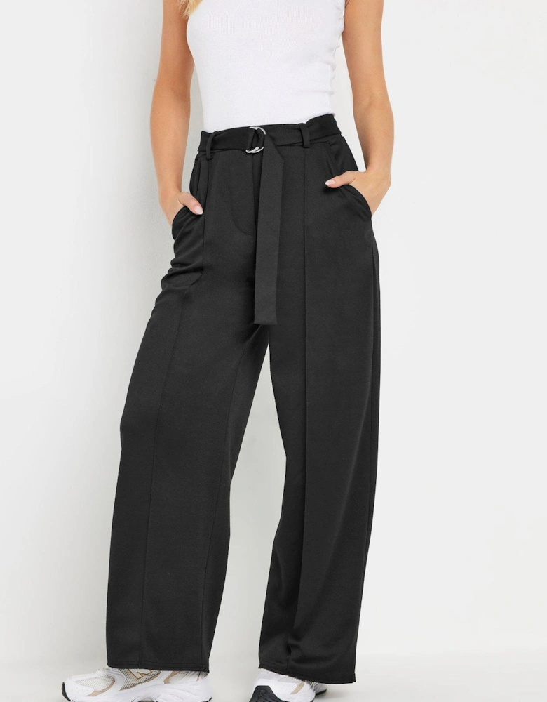 Petite Ponte Belted Wide Leg Trouser - Black