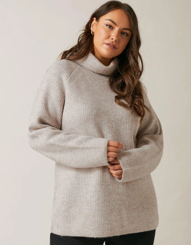 Roll Neck Raglan Jumper - Natural