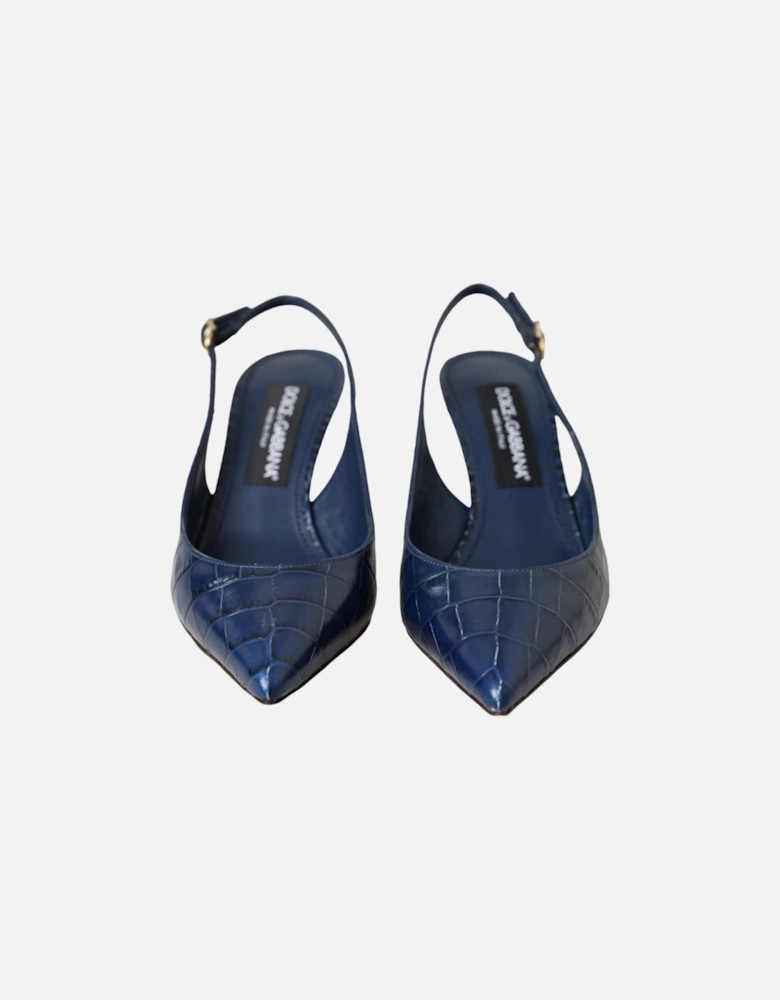 Dark Blue Croc Leather Slingbacks Shoes Women Sandals