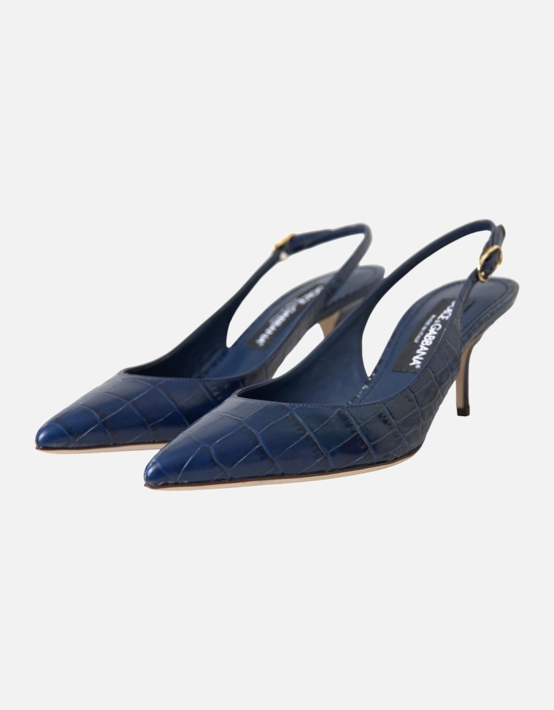 Dark Blue Croc Leather Slingbacks Shoes Women Sandals