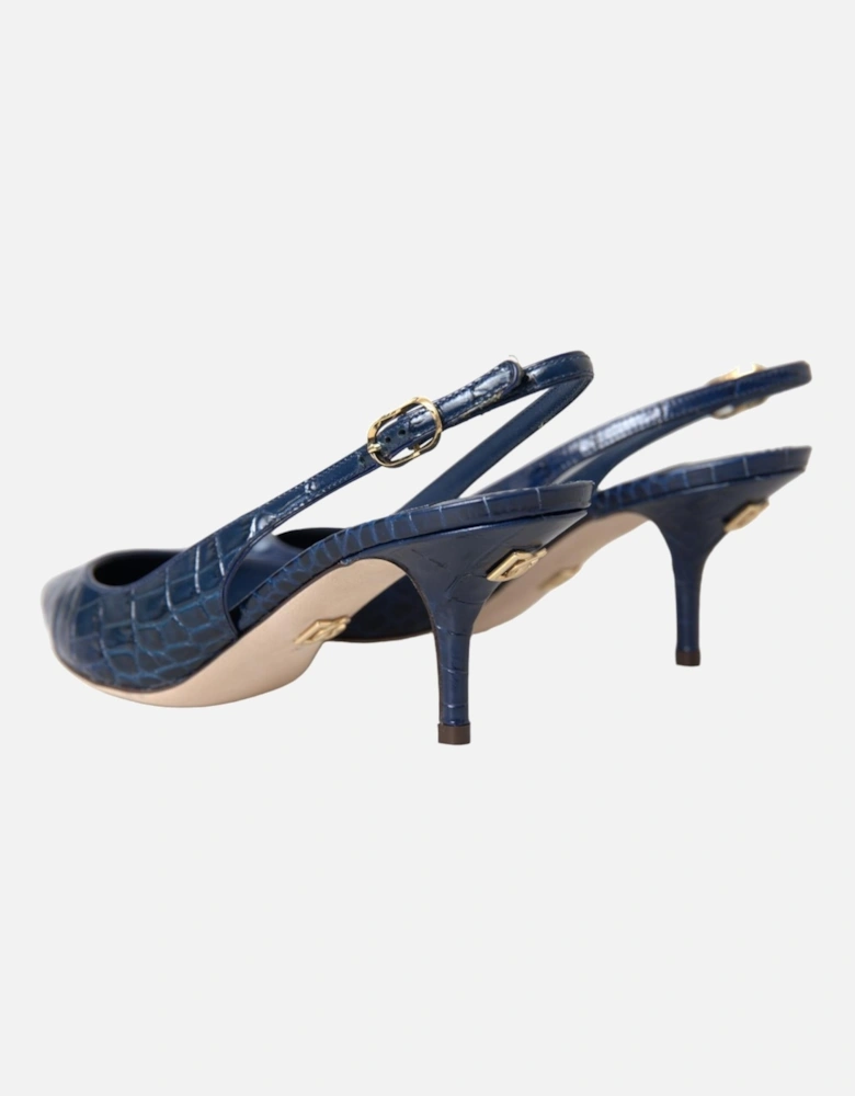 Dark Blue Croc Leather Slingbacks Shoes Women Sandals