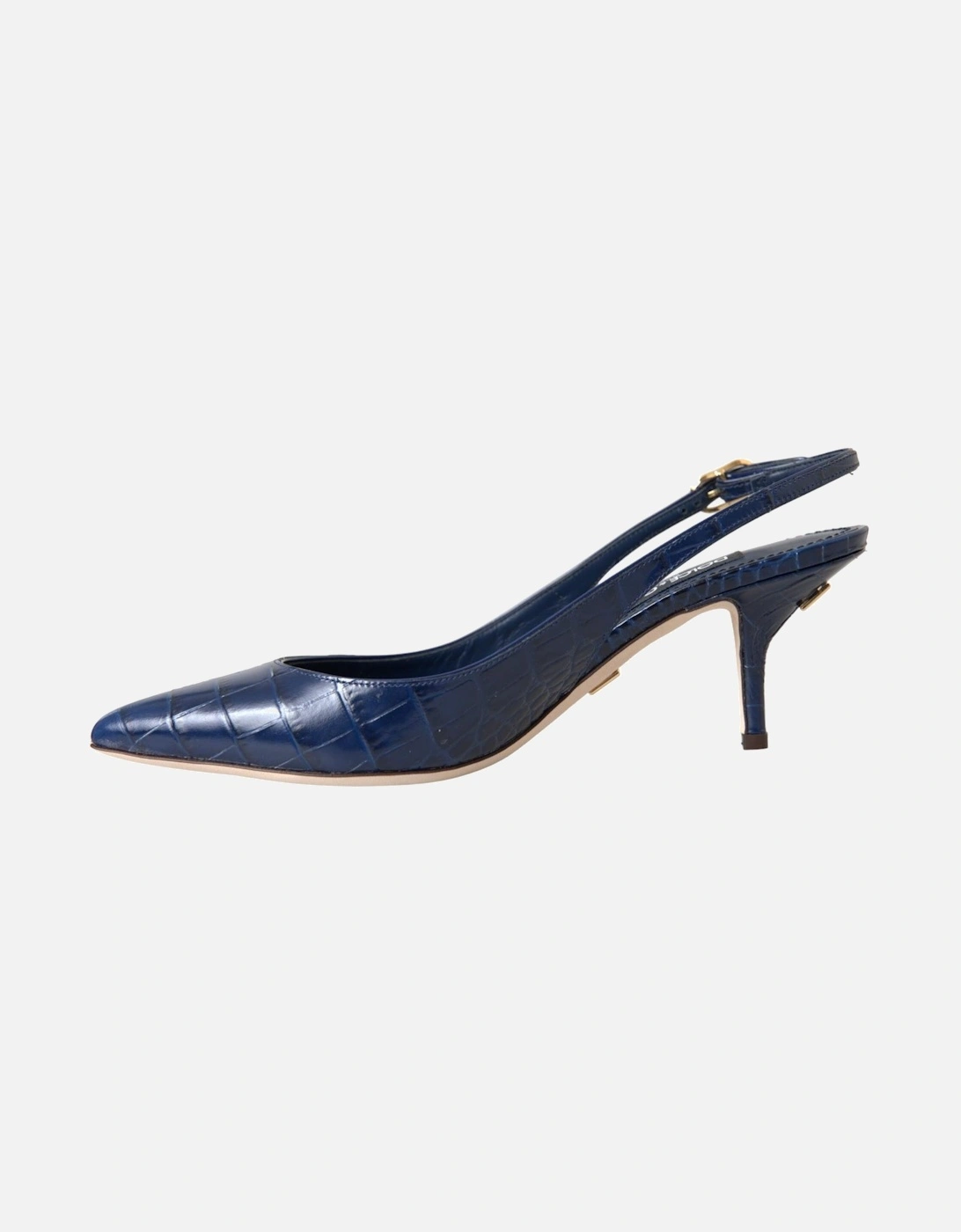 Dark Blue Croc Leather Slingbacks Shoes Women Sandals