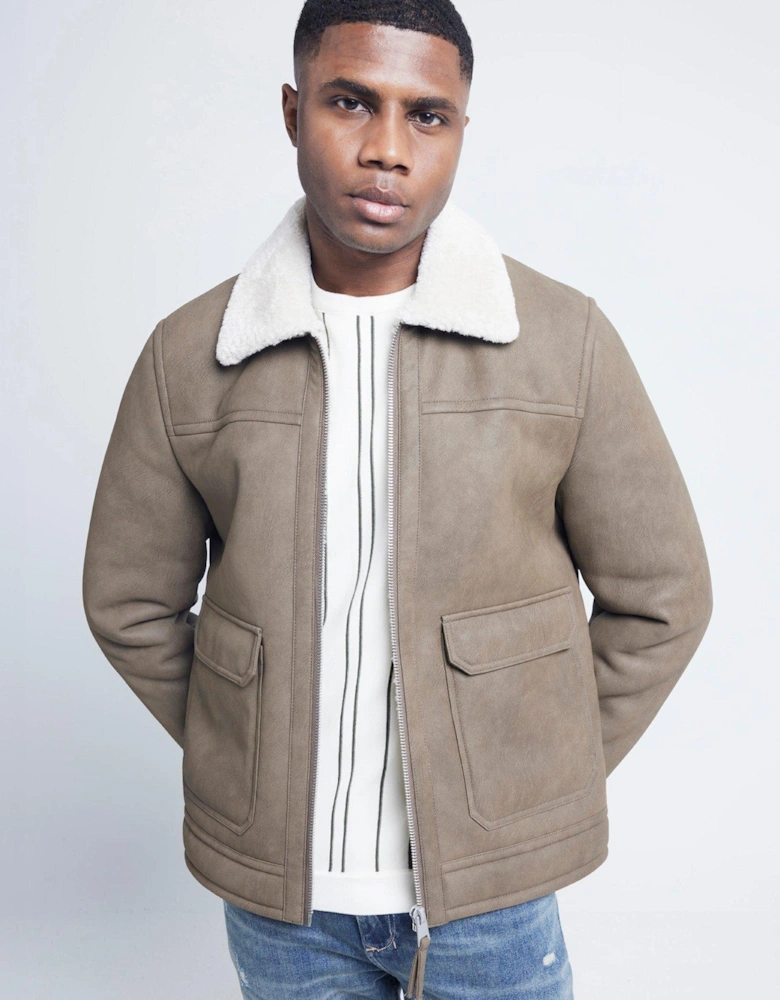Nubuck Shearling Western Jacket - Beige
