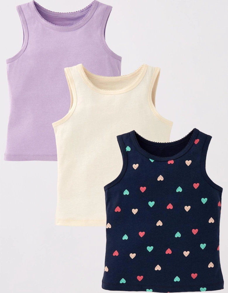 Girls 3 Pack Heart Vests - Multi