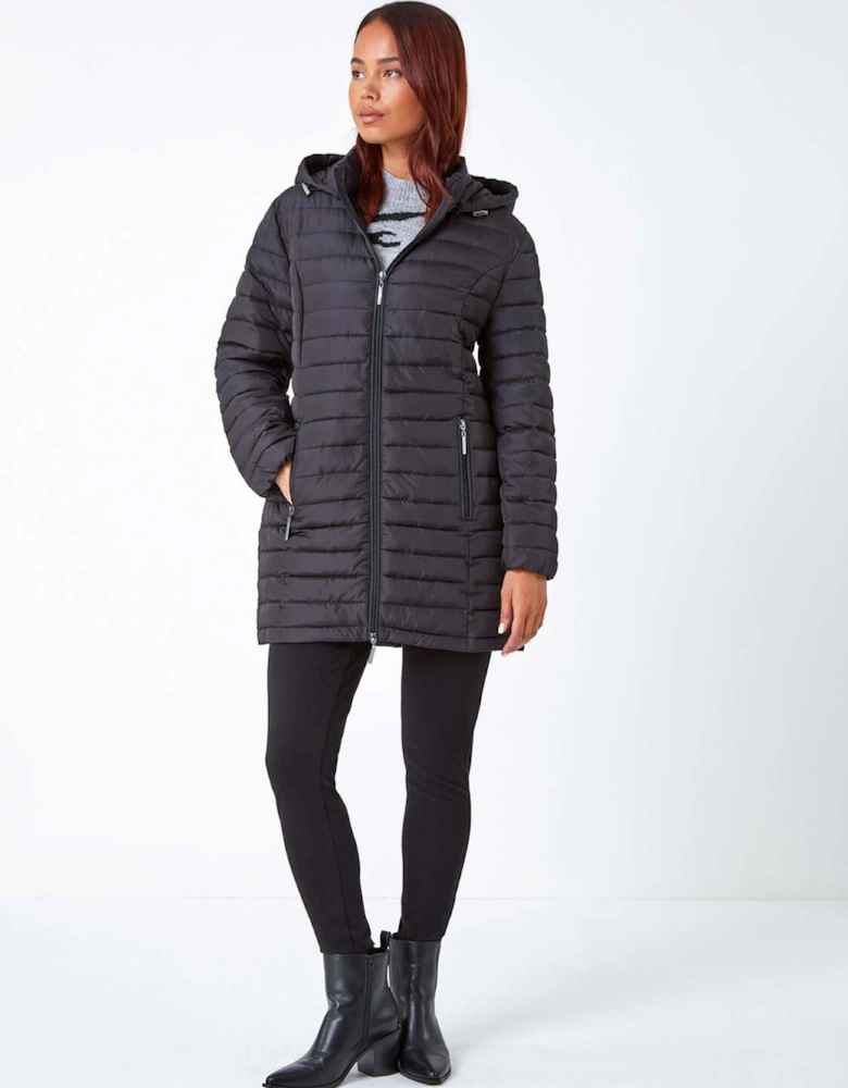 Petite Quilted Longline Padded Coat - Black