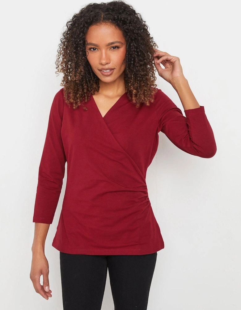 3/4 Sleeve Wrap Top - Red