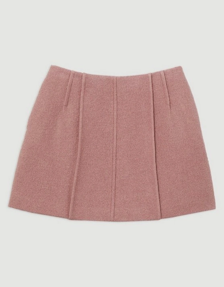 Textured Wool Blend Darted Tailored Mini Skirt