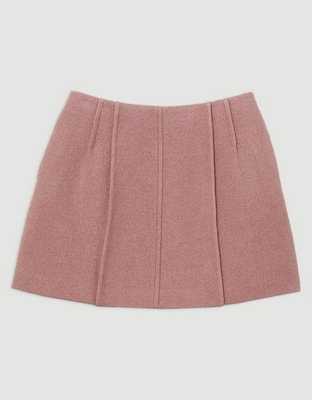 Textured Wool Blend Darted Tailored Mini Skirt