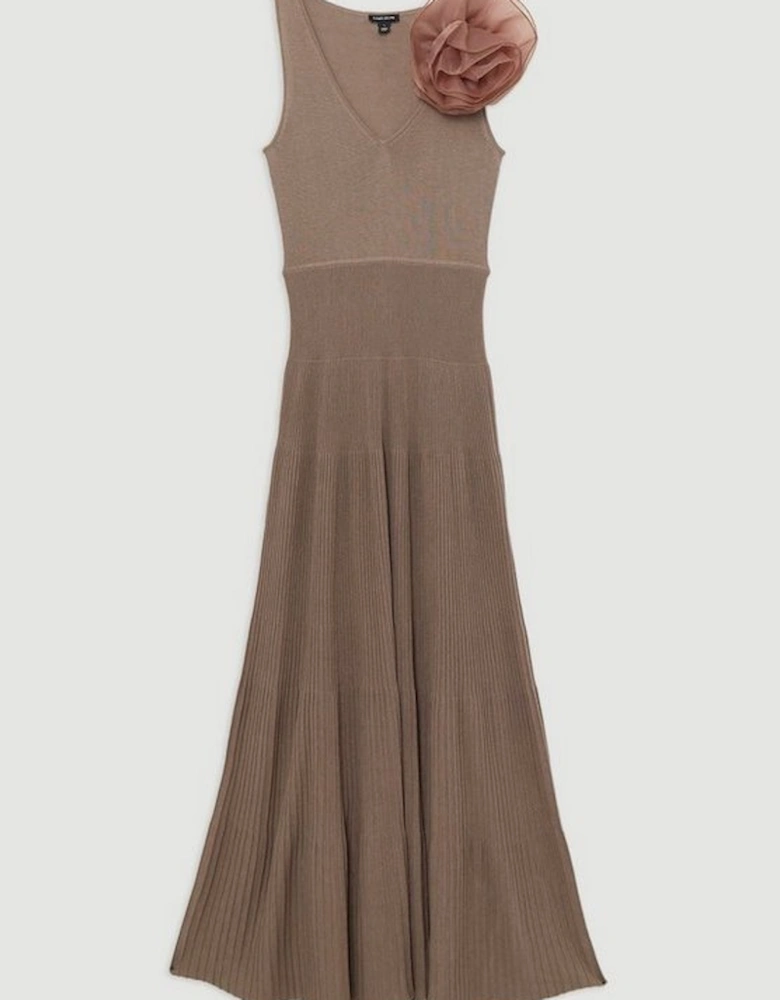 Viscose Blend Knit Corsage Detail Maxi Dress