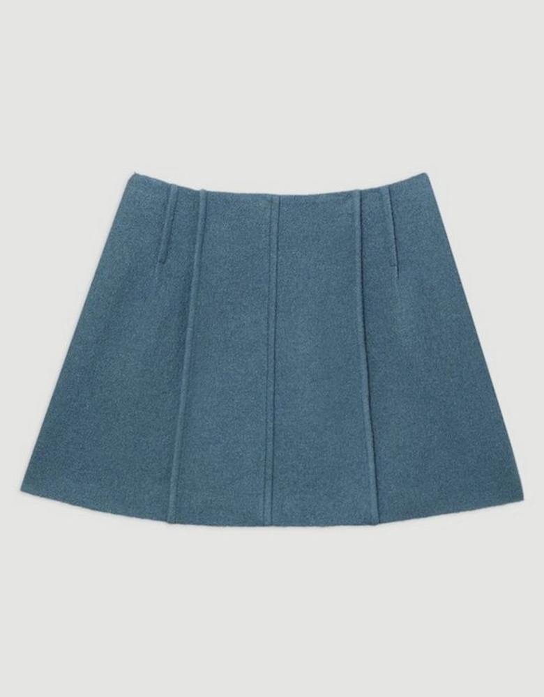 Textured Wool Blend Darted Tailored Mini Skirt