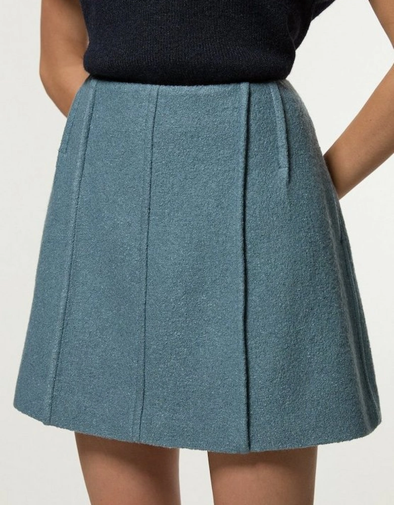 Textured Wool Blend Darted Tailored Mini Skirt