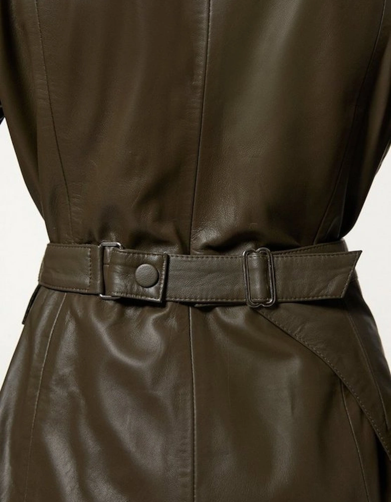 Leather Safari Jacket With Detachable Wrap Belt Detail