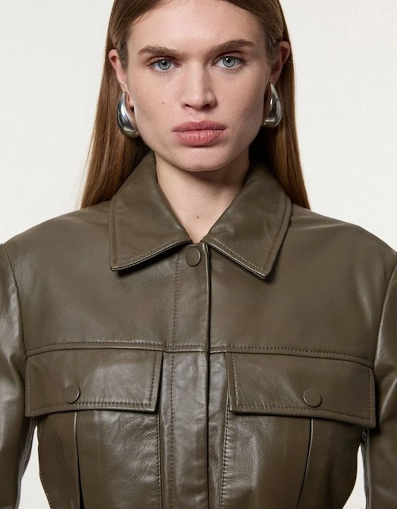 Leather Safari Jacket With Detachable Wrap Belt Detail